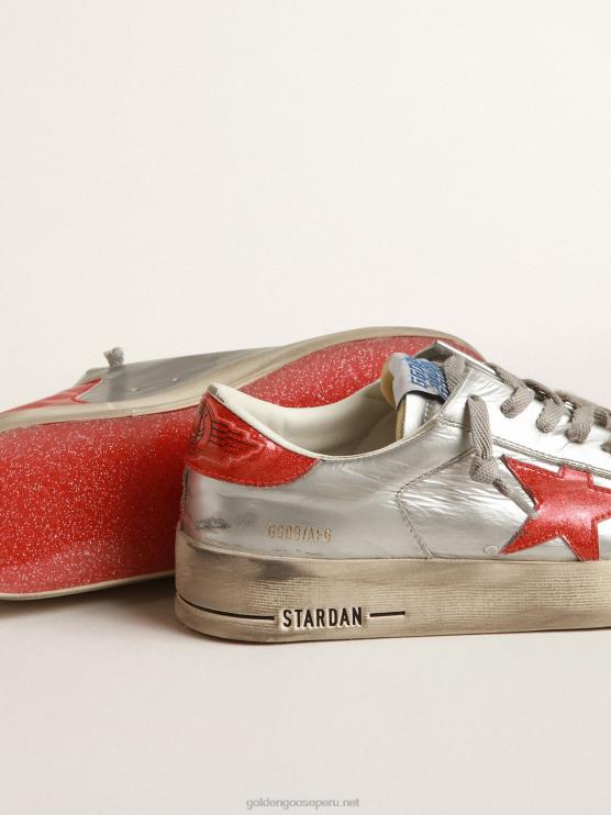 FDVPX190 Golden Goose mujer stardan en cuero laminado con inserciones de purpurina roja