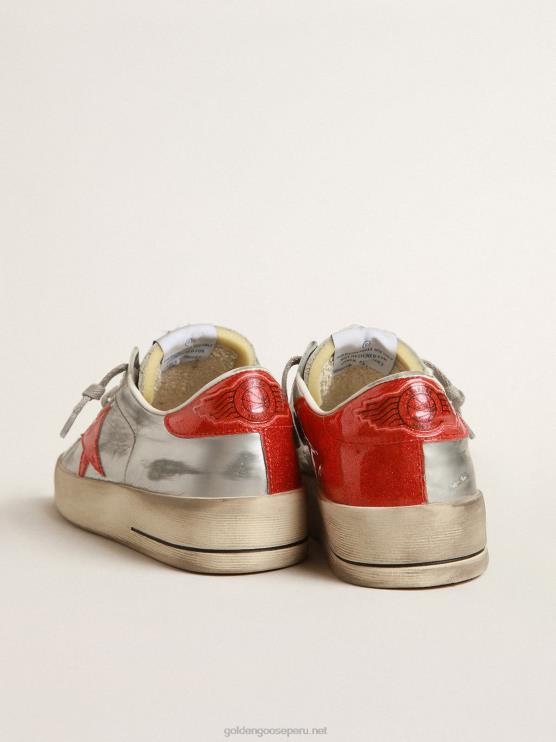 FDVPX190 Golden Goose mujer stardan en cuero laminado con inserciones de purpurina roja