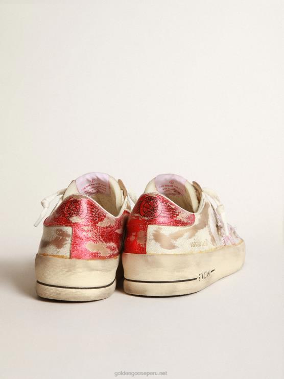 FDVPX247 Golden Goose mujer zapatillas stardan lab de piel blanca y malla con estrella de piel laminada roja