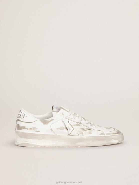 FDVPX254 Golden Goose mujer zapatillas stardan de piel blanca con tratamiento desgastado