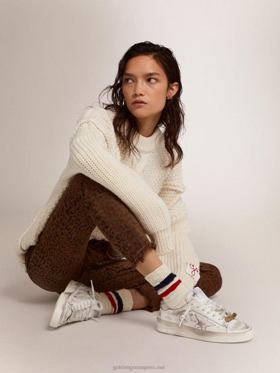 FDVPX254 Golden Goose mujer zapatillas stardan de piel blanca con tratamiento desgastado