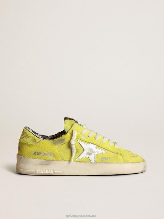 FDVPX88 Golden Goose mujer zapatillas stardan de piel de potro amarillo flúor con estrella de piel blanca