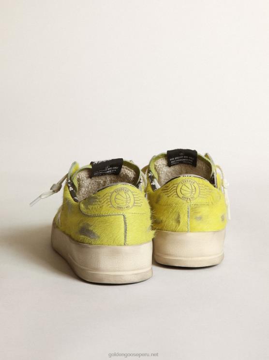 FDVPX88 Golden Goose mujer zapatillas stardan de piel de potro amarillo flúor con estrella de piel blanca