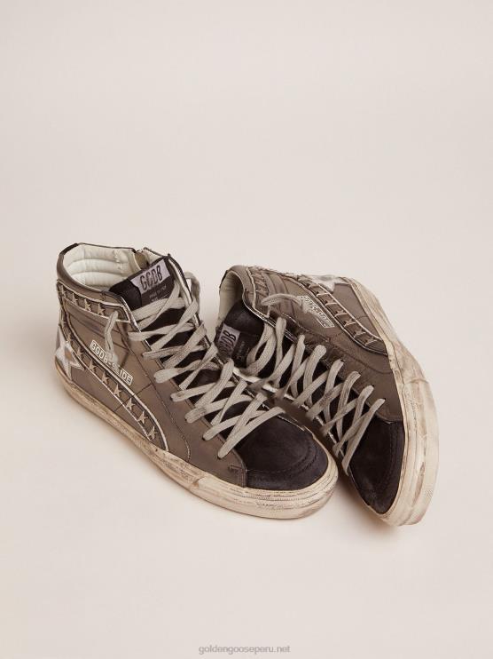 FDVPX108 Golden Goose mujer zapatillas deportivas con empeine de piel laminada plateada y tachuelas en forma de estrella