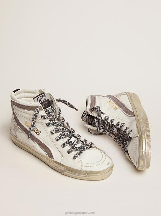 FDVPX114 Golden Goose mujer zapatillas deportivas slide con estrella de ante blanco y flash de piel con estampado de lagarto gris tórtola
