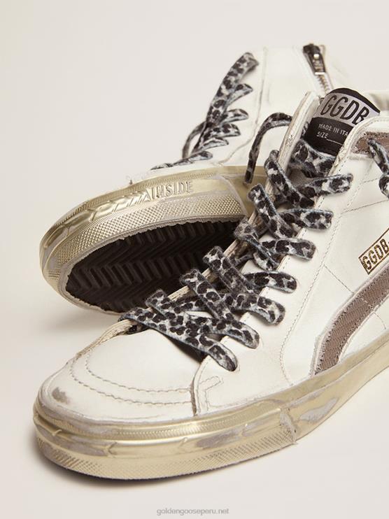 FDVPX114 Golden Goose mujer zapatillas deportivas slide con estrella de ante blanco y flash de piel con estampado de lagarto gris tórtola