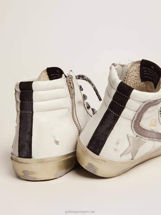 FDVPX114 Golden Goose mujer zapatillas deportivas slide con estrella de ante blanco y flash de piel con estampado de lagarto gris tórtola