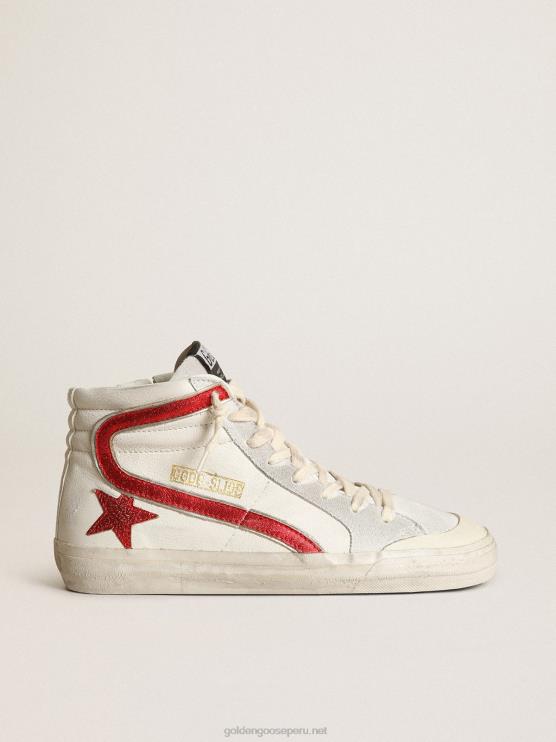 FDVPX187 Golden Goose mujer diapositiva con una estrella de cuero laminado rojo y flash