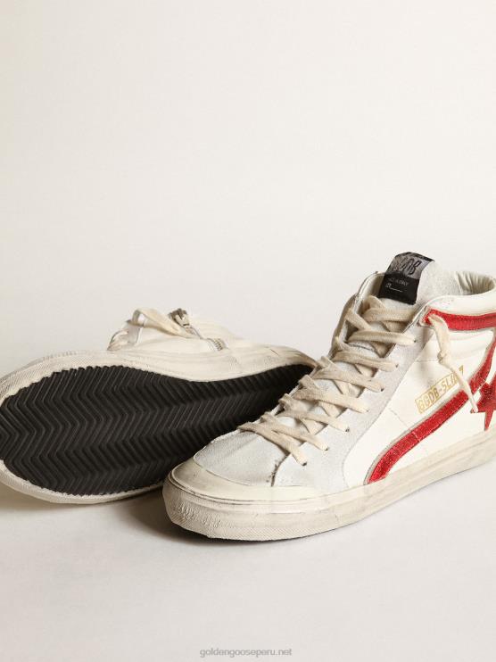 FDVPX187 Golden Goose mujer diapositiva con una estrella de cuero laminado rojo y flash