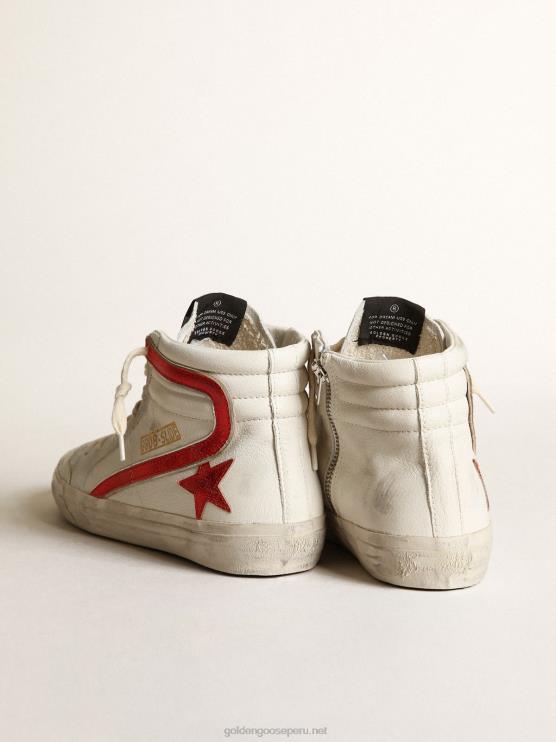 FDVPX187 Golden Goose mujer diapositiva con una estrella de cuero laminado rojo y flash
