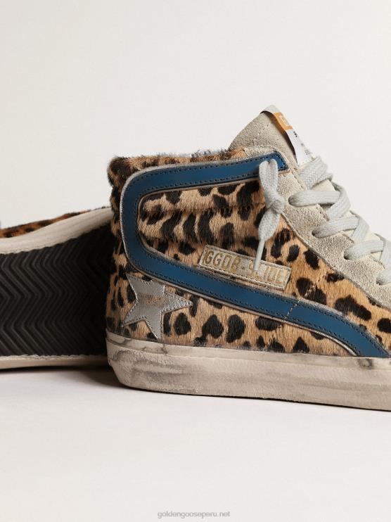 FDVPX25 Golden Goose mujer chanclas de piel de potro con estampado de leopardo y estrella de piel metalizada