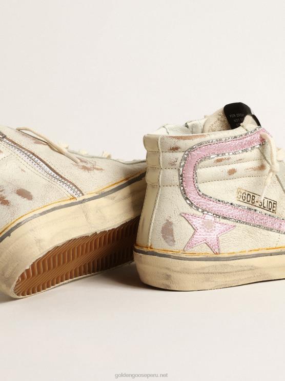 FDVPX283 Golden Goose mujer slide ltd en beige con estrella de cuero metalizado rosa y flash