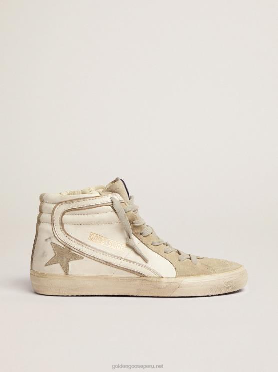 FDVPX51 Golden Goose mujer zapatillas deportivas slide con estrella de ante gris hielo y flash de piel blanca