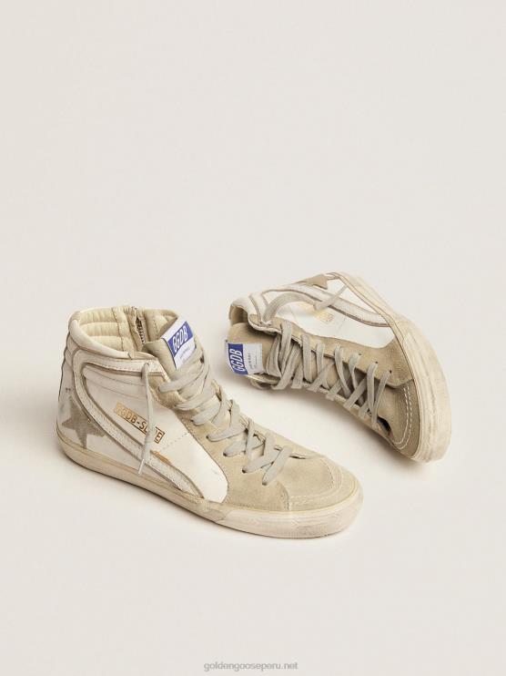 FDVPX51 Golden Goose mujer zapatillas deportivas slide con estrella de ante gris hielo y flash de piel blanca