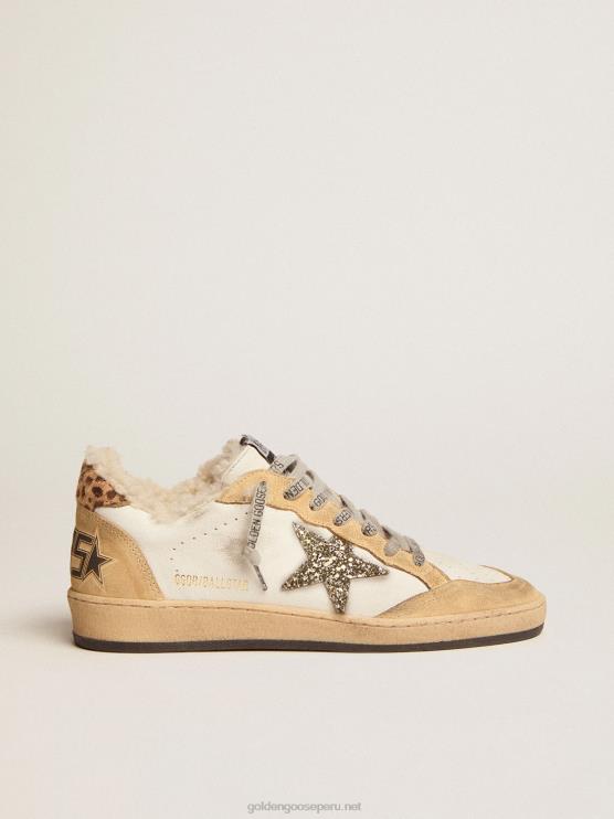 FDVPX133 Golden Goose mujer Zapatillas deportivas ball star de napa con estrella de purpurina e interior de borrego