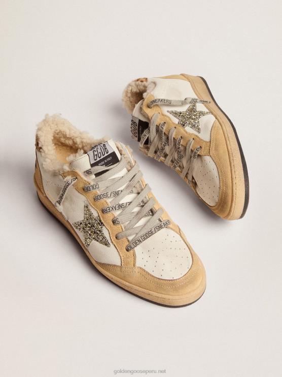 FDVPX133 Golden Goose mujer Zapatillas deportivas ball star de napa con estrella de purpurina e interior de borrego