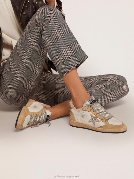 FDVPX133 Golden Goose mujer Zapatillas deportivas ball star de napa con estrella de purpurina e interior de borrego