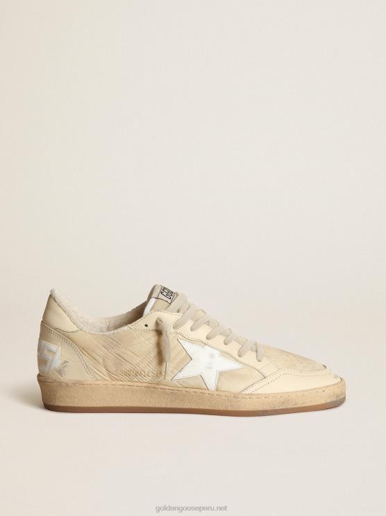 FDVPX16 Golden Goose mujer zapatillas ball star de nailon blanco leche con estrella de piel blanca y refuerzo del talón de piel blanca