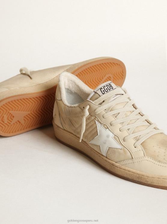 FDVPX16 Golden Goose mujer zapatillas ball star de nailon blanco leche con estrella de piel blanca y refuerzo del talón de piel blanca