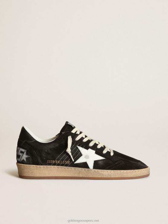 FDVPX19 Golden Goose mujer Zapatillas Ball Star de ante negro con estrella de piel blanca y refuerzo del talón de piel negra