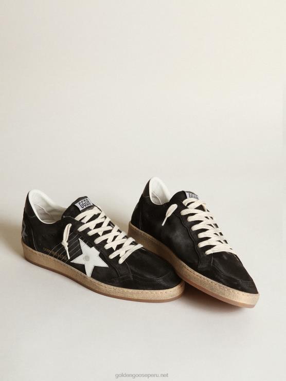 FDVPX19 Golden Goose mujer Zapatillas Ball Star de ante negro con estrella de piel blanca y refuerzo del talón de piel negra