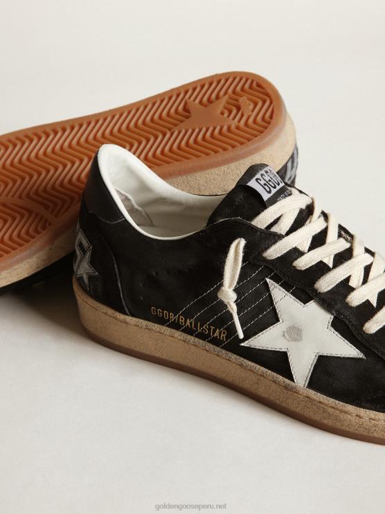 FDVPX19 Golden Goose mujer Zapatillas Ball Star de ante negro con estrella de piel blanca y refuerzo del talón de piel negra