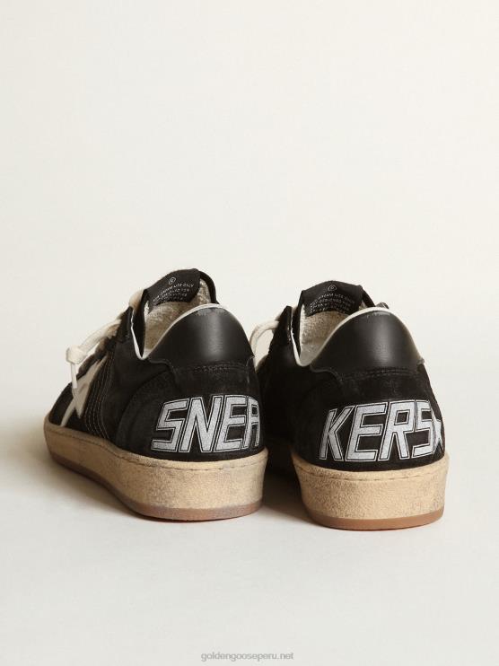 FDVPX19 Golden Goose mujer Zapatillas Ball Star de ante negro con estrella de piel blanca y refuerzo del talón de piel negra