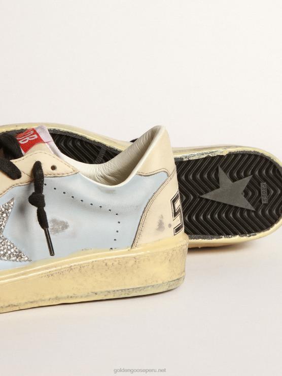 FDVPX202 Golden Goose mujer ball star lab de cuero azul claro ahumado con estrella de swarovski