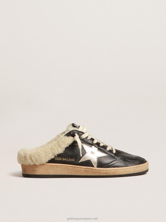 FDVPX211 Golden Goose mujer zuecos ball star de napa con estrella de platino y forro de borrego