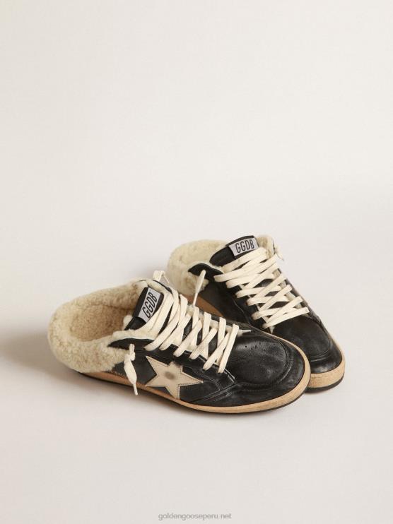FDVPX211 Golden Goose mujer zuecos ball star de napa con estrella de platino y forro de borrego