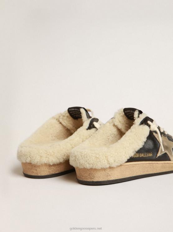 FDVPX211 Golden Goose mujer zuecos ball star de napa con estrella de platino y forro de borrego