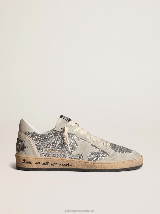FDVPX233 Golden Goose mujer estrella bola en purpurina plateada con inserciones de ante gris hielo