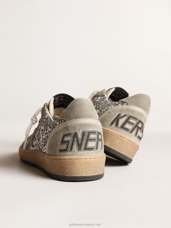 FDVPX233 Golden Goose mujer estrella bola en purpurina plateada con inserciones de ante gris hielo