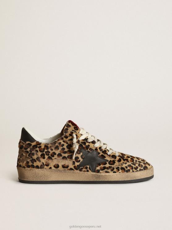 FDVPX268 Golden Goose mujer estrella de bola de piel de potro con estampado de leo estrella de cuero negro y refuerzo en el talón