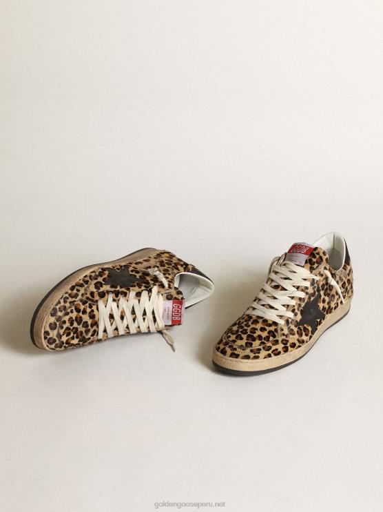 FDVPX268 Golden Goose mujer estrella de bola de piel de potro con estampado de leo estrella de cuero negro y refuerzo en el talón