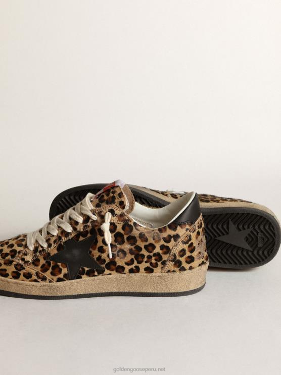 FDVPX268 Golden Goose mujer estrella de bola de piel de potro con estampado de leo estrella de cuero negro y refuerzo en el talón