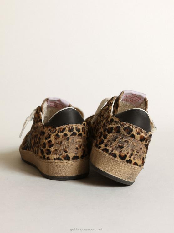 FDVPX268 Golden Goose mujer estrella de bola de piel de potro con estampado de leo estrella de cuero negro y refuerzo en el talón