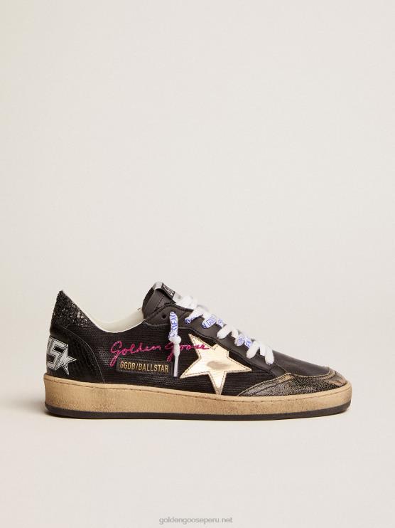 FDVPX279 Golden Goose mujer Deportivas ball star de lona negra con estrella color platino