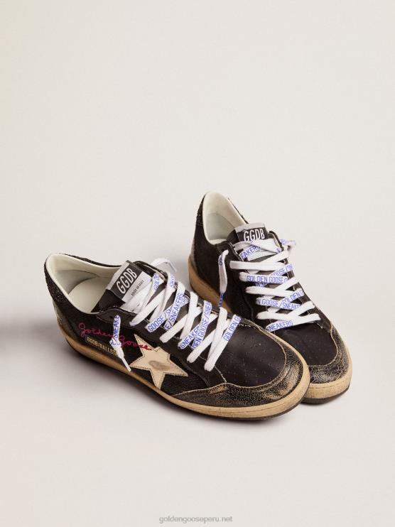 FDVPX279 Golden Goose mujer Deportivas ball star de lona negra con estrella color platino