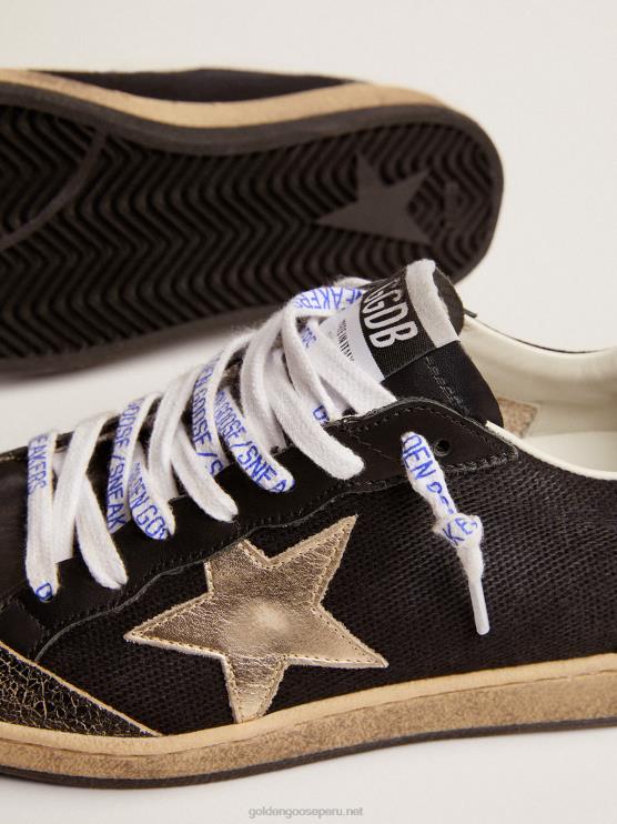 FDVPX279 Golden Goose mujer Deportivas ball star de lona negra con estrella color platino