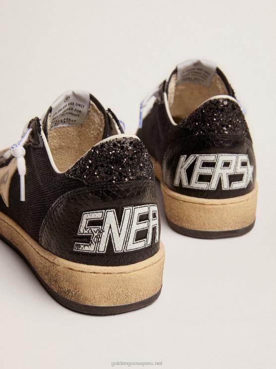 FDVPX279 Golden Goose mujer Deportivas ball star de lona negra con estrella color platino