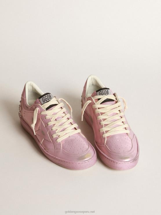 FDVPX282 Golden Goose mujer ball star lab de piel laminada rosa con tachuelas