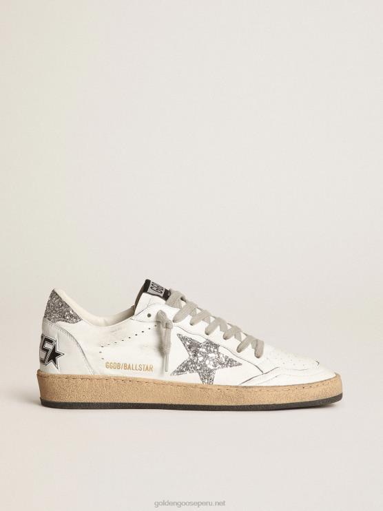FDVPX36 Golden Goose mujer zapatillas ball star de napa blanca con estrella plateada brillante y refuerzo en el talón