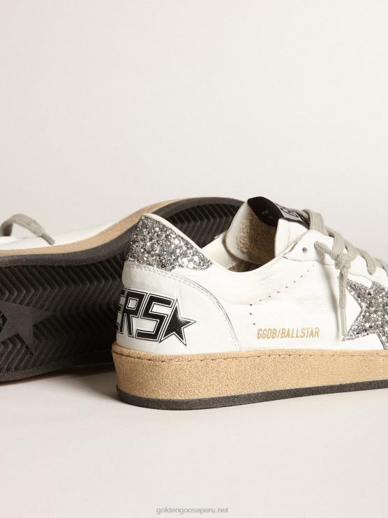 FDVPX36 Golden Goose mujer zapatillas ball star de napa blanca con estrella plateada brillante y refuerzo en el talón