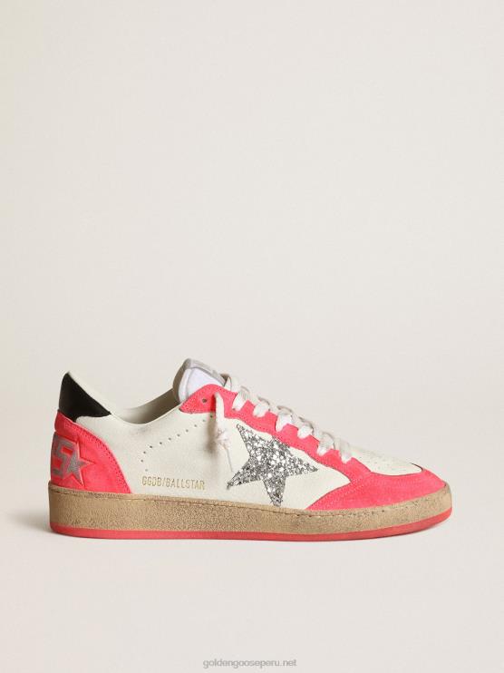 FDVPX40 Golden Goose mujer Deportivas ball star de napa blanca con estrella plateada brillante