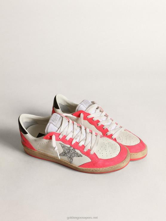 FDVPX40 Golden Goose mujer Deportivas ball star de napa blanca con estrella plateada brillante