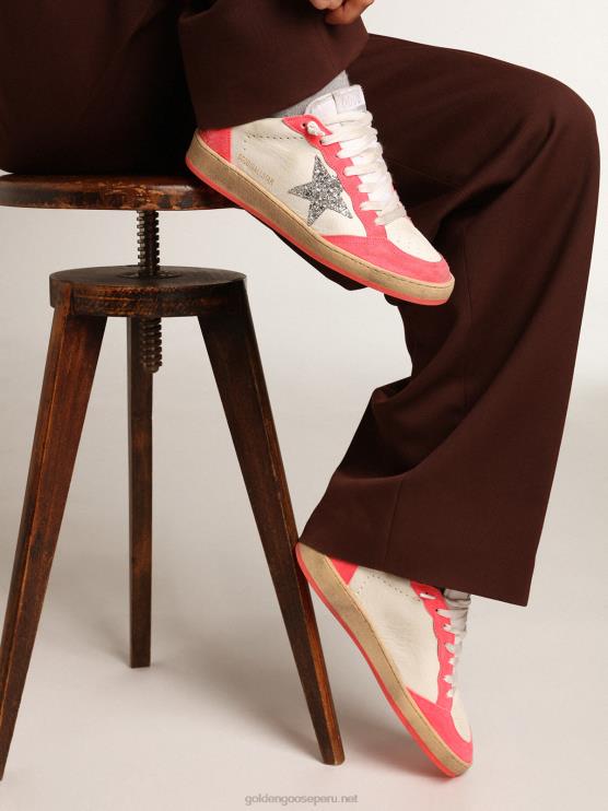FDVPX40 Golden Goose mujer Deportivas ball star de napa blanca con estrella plateada brillante