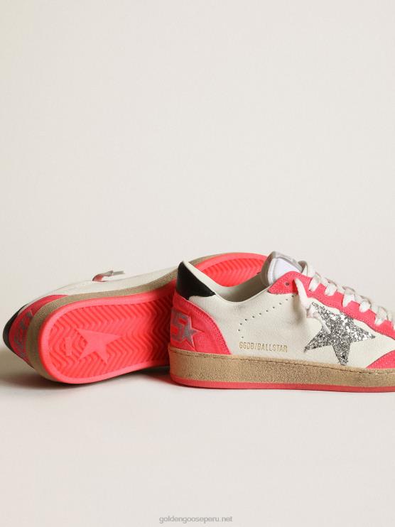 FDVPX40 Golden Goose mujer Deportivas ball star de napa blanca con estrella plateada brillante