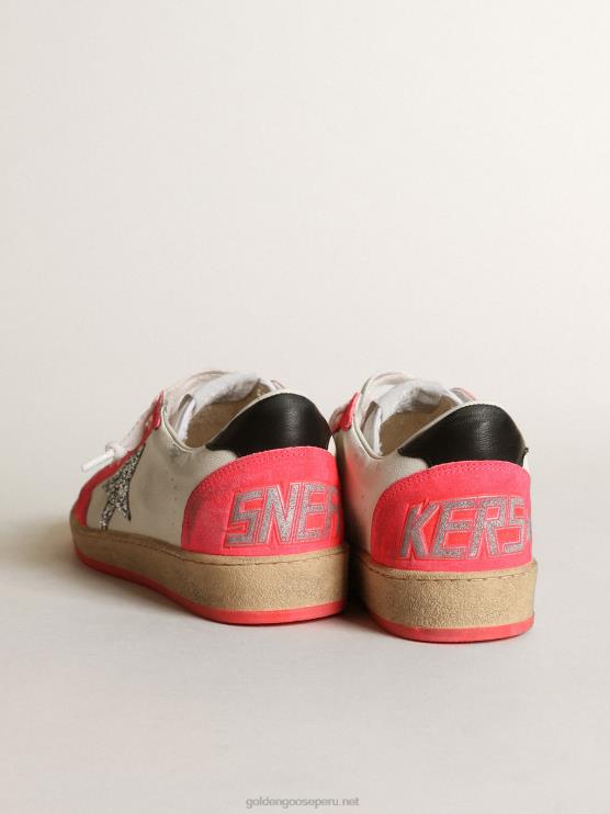 FDVPX40 Golden Goose mujer Deportivas ball star de napa blanca con estrella plateada brillante