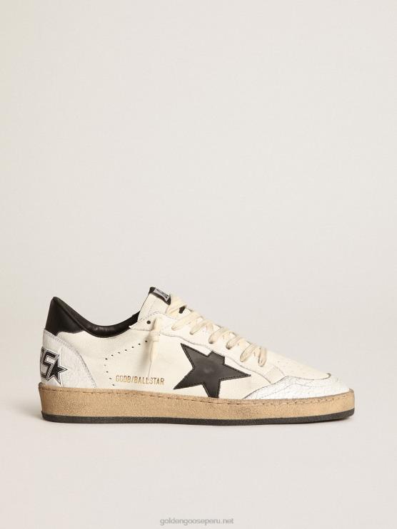 FDVPX45 Golden Goose mujer Zapatillas Ball Star de napa blanca con estrella de cuero negro y refuerzo en el talón